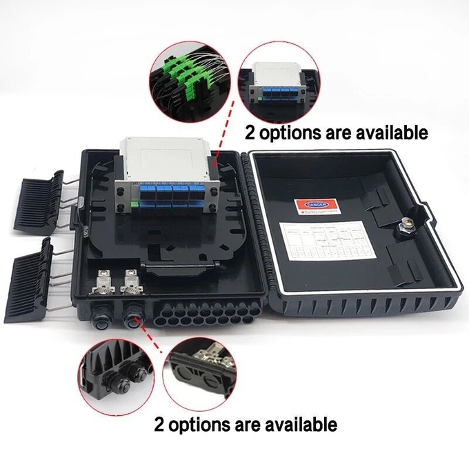 کیت تجهیزات فیبر نوری FTTH جعبه 16 هسته ای توزیع فیبر نوری ABS جعبه سیاه IP65 2